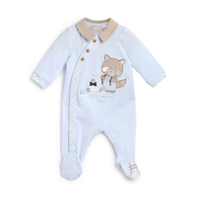 Boys Light Blue Applique Front Opening Babysuit